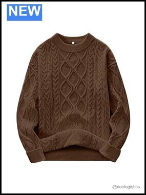 Oversized Cable Knit Sweater Crew Neck Heavy Knit
